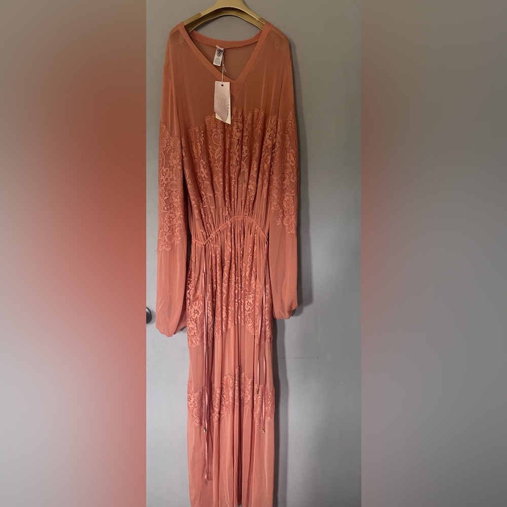 Orange Bishop Sleeve Crew Neck Maxi Gown